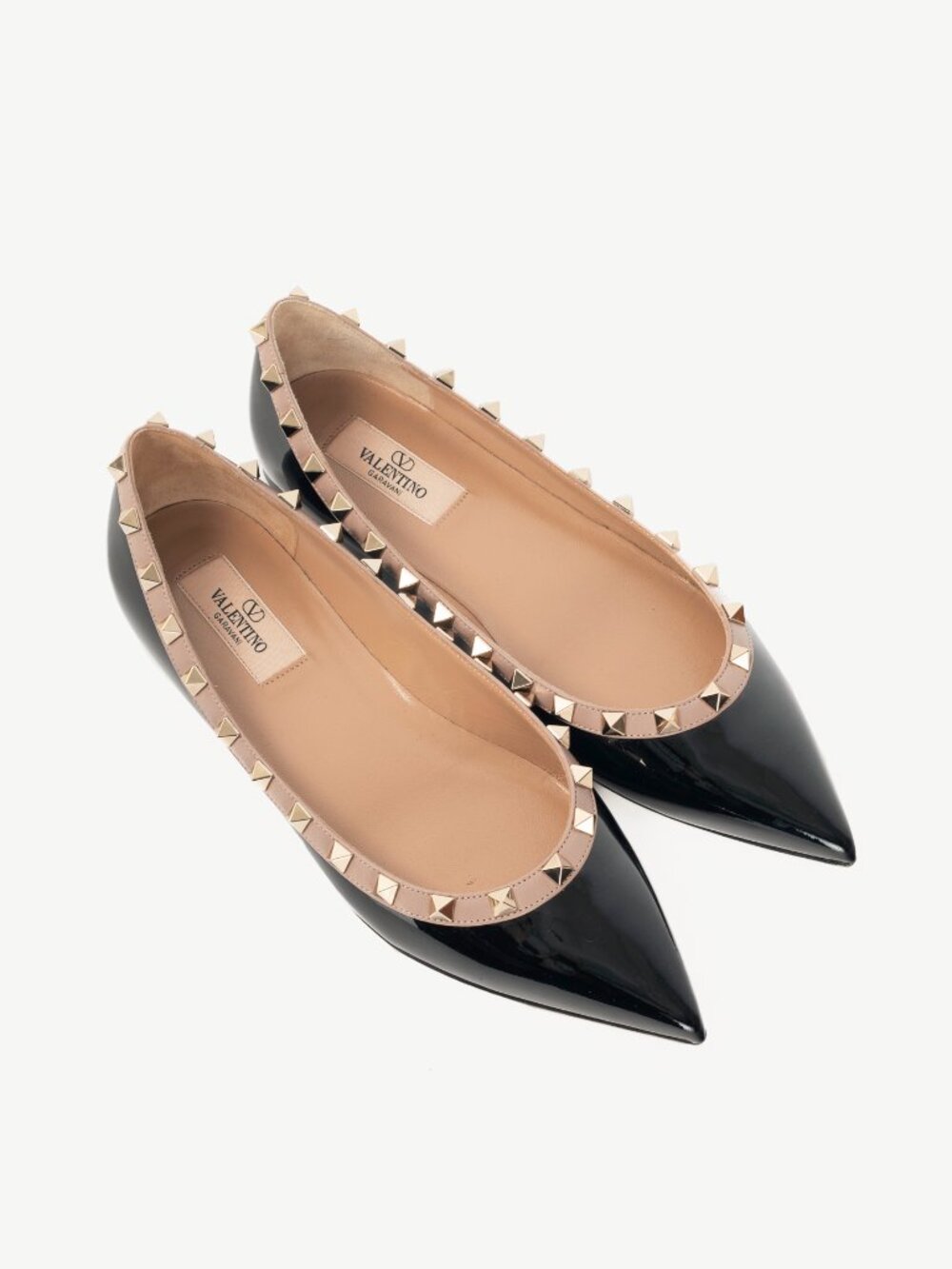 Valentino Garavani Nero & Poudre Rockstud Patent-Leather Ballet Flats